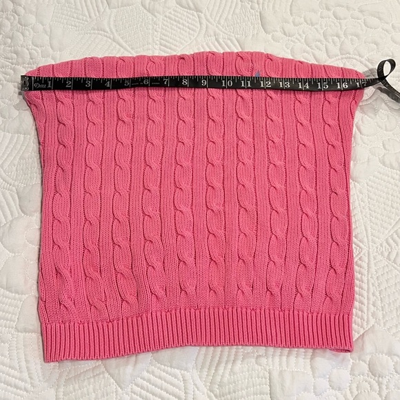 Vintage 🩷 Ralph Lauren Cotton Strapless Pink Cable Knit Sweater Tube Top Size L - Picture 6 of 7